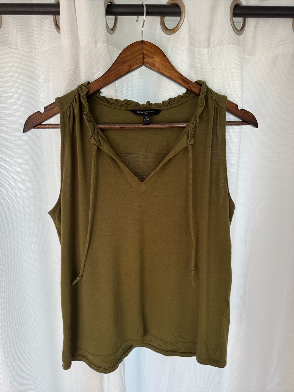 Banana Republic Olive Green Sleeveless V-Neck Tank with Drawstrings